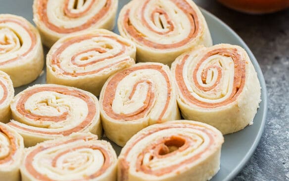 plate of tortilla roll ups