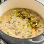 corn chowder in grey pot