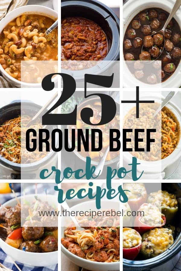 ground beef crock pot recipes collage with multiple images and title