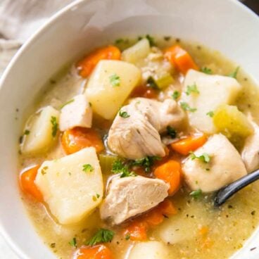 close up image of instant pot chicken stew in bowl