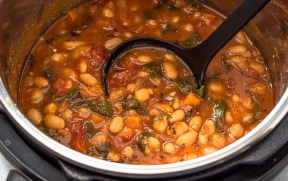 Better For You Instant Pot Spicy White Bean Beef Stew. - Half