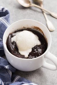 chocolate mug cake with ice cream