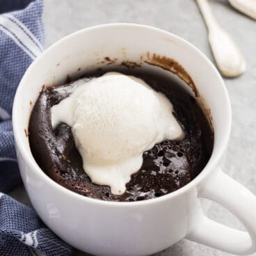 chocolate mug cake with ice cream