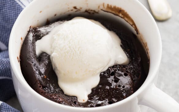 chocolate mug cake with ice cream