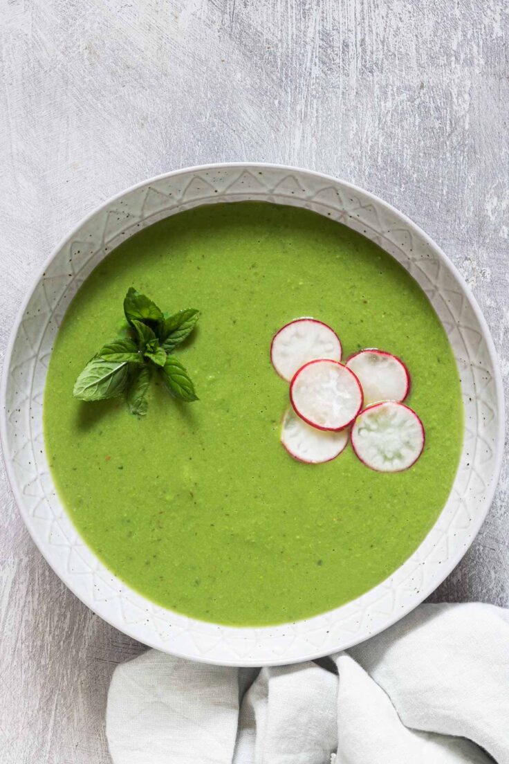 instant pot pea soup with fresh sliced radishes