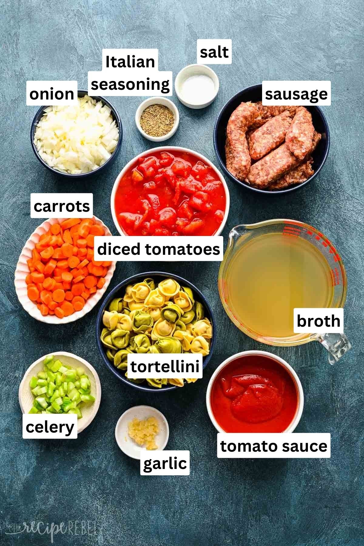 ingredients needed in sausage tortellini soup.
