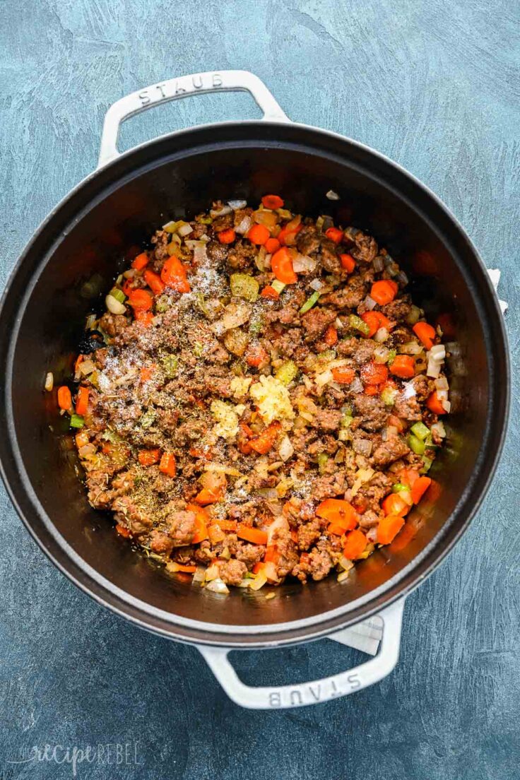 vegetables and seasonings added to italian sausage.