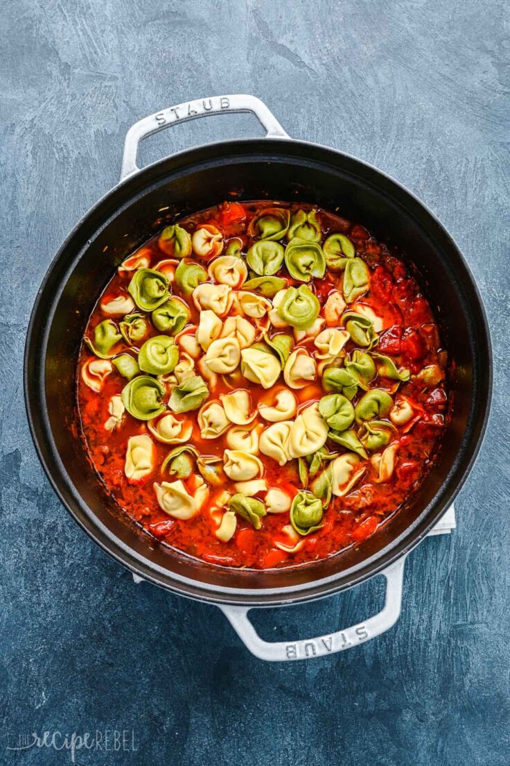 tortellini added to sausage tortellini soup.