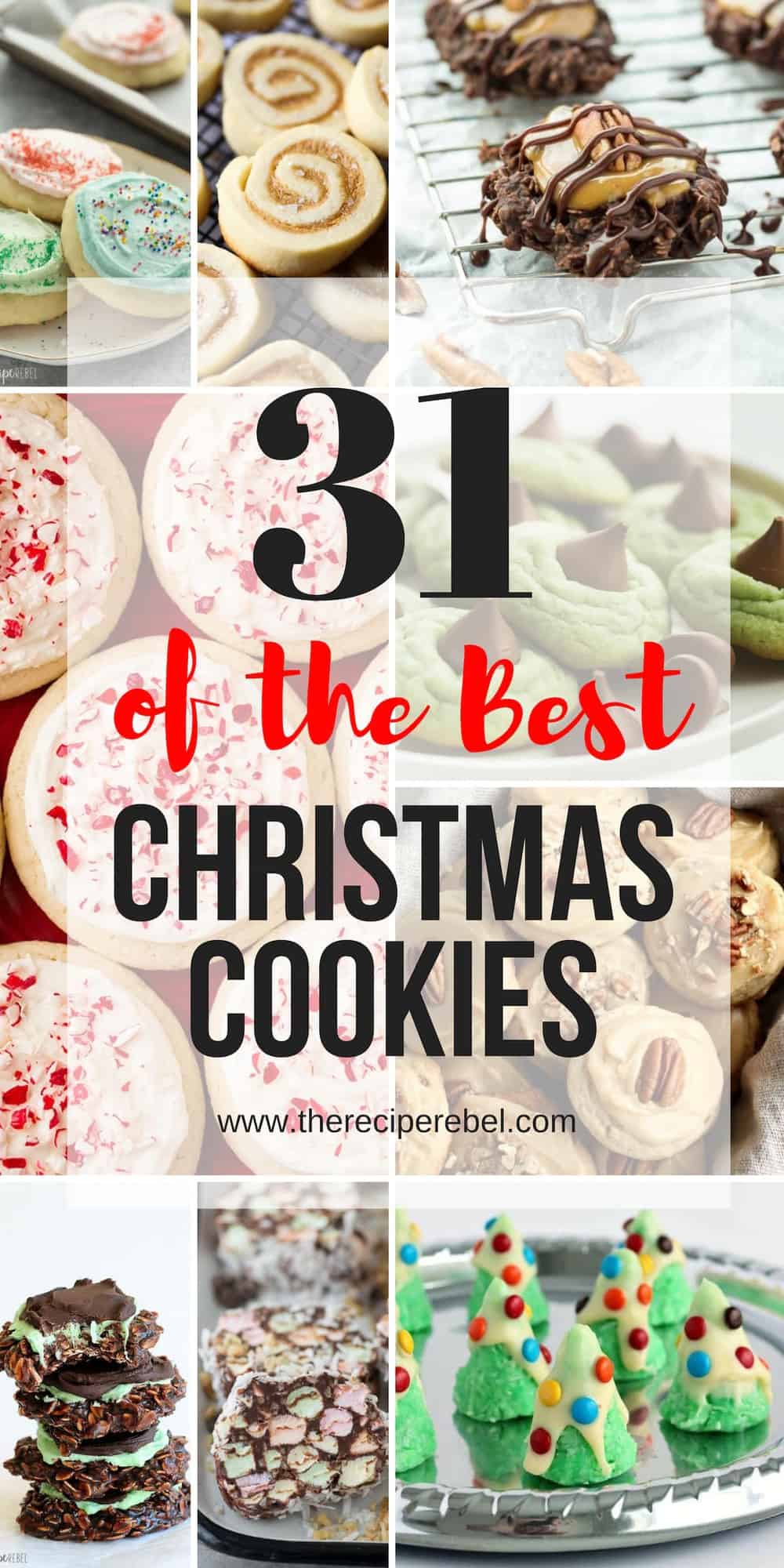 best christmas cookies collage with multiple images and title in black and red text