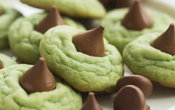 hershey kiss cookies on white tray