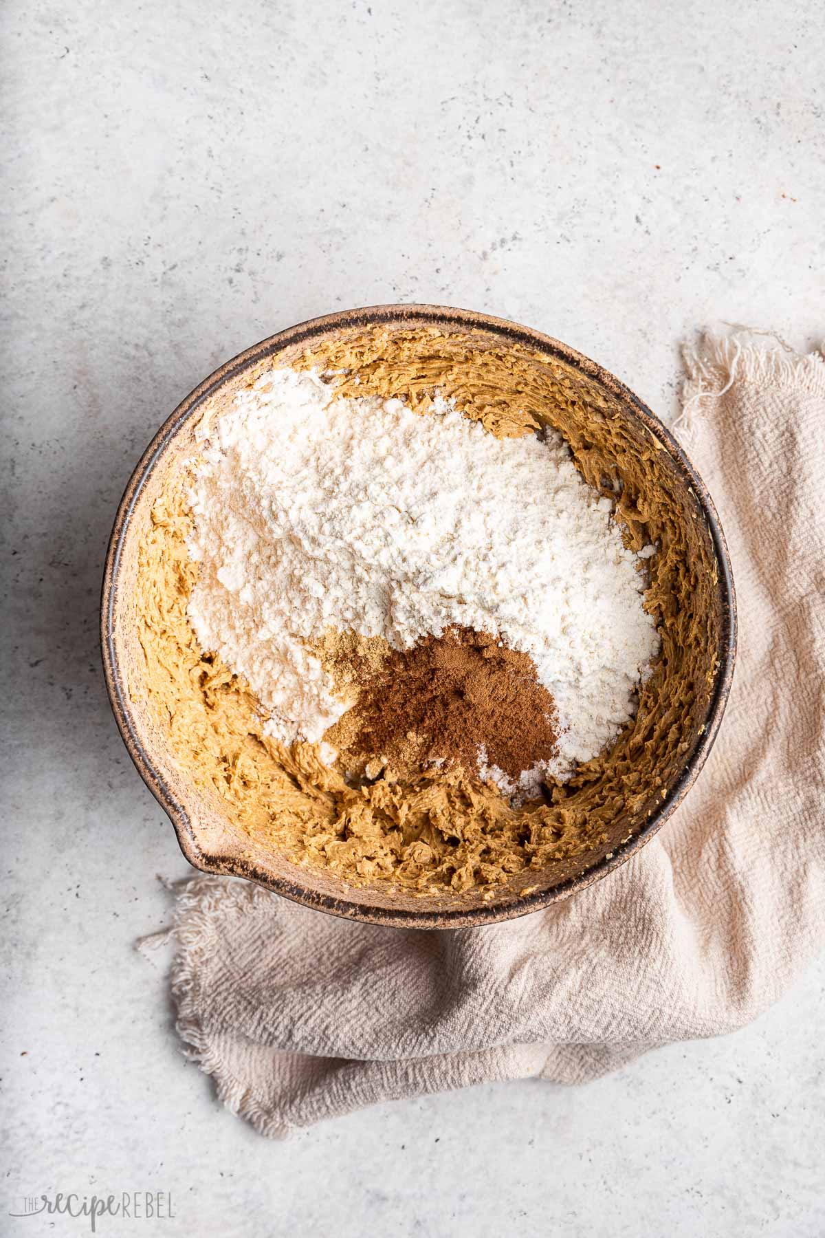 dry ingredients added to make molasses cookie dough.