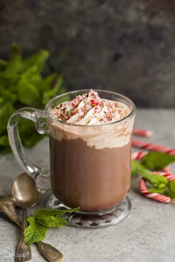 peppermint mocha in glass mug