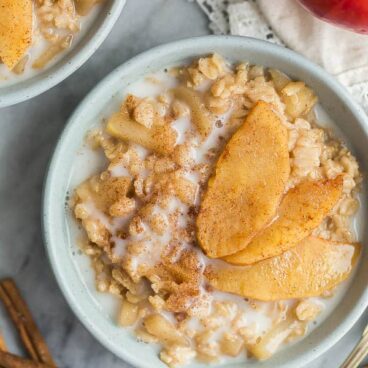 apple cinnamon oatmeal bowl overhead