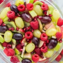 christmas fruit salad overhead red and green