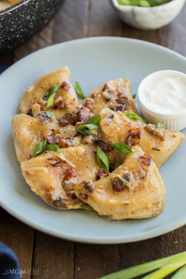 perogies recipe with bacon on a plate