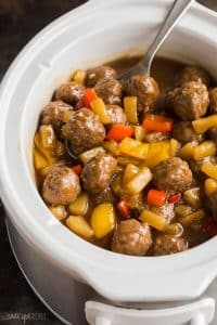 sweet and sour crockpot meatballs in slow cooker