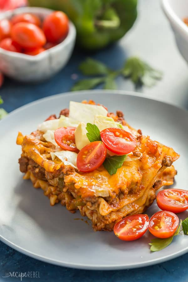 taco lasagna recipe piece plated