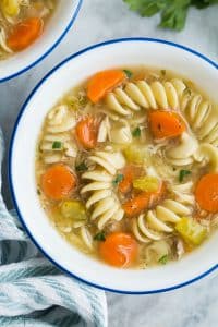 turkey noodle soup close up