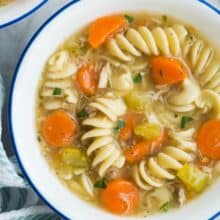 turkey noodle soup close up