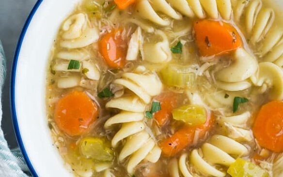 turkey noodle soup close up