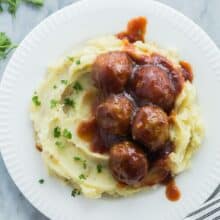 instant pot meatballs and mashed potatoes overhead