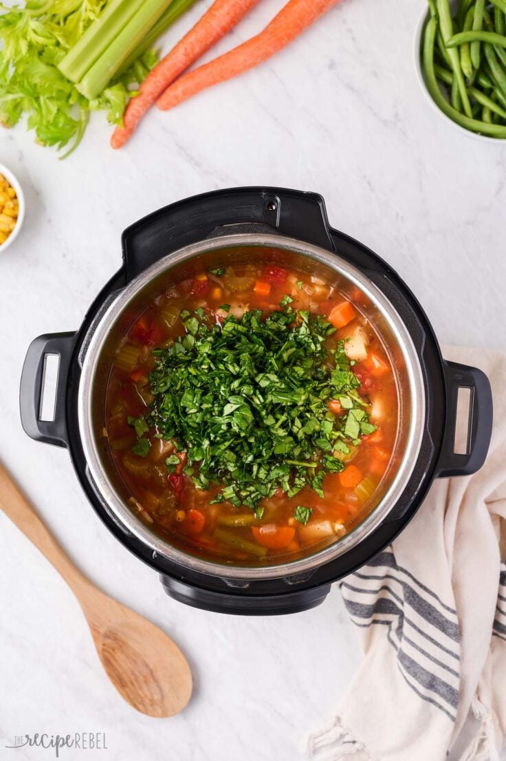 spinach added to finished soup in instant pot