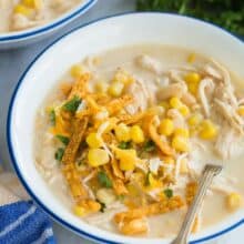 instant pot white chicken chili close up
