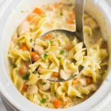 slow cooker creamy chicken noodle soup scoop
