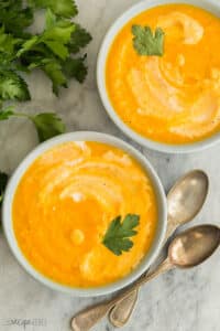 carrot ginger soup overhead close up