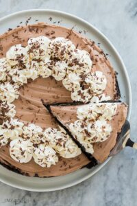 no bake chocolate cheesecake with a slice