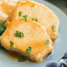 glazed crock pot pork chops on plate