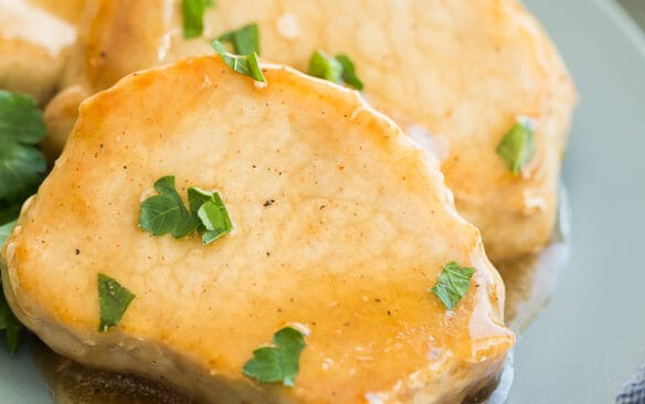 glazed crock pot pork chops on plate