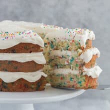 funfetti cake with slice out