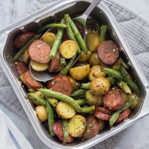 One Pan Sausage, Potatoes and Green Beans + VIDEO The Recipe Rebel