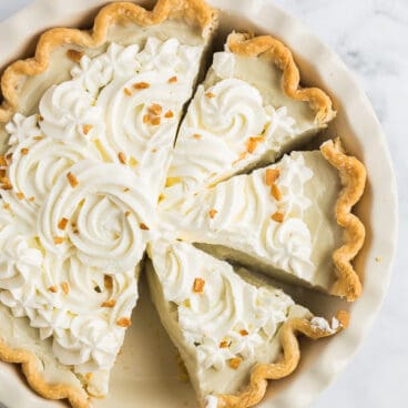 coconut cream pie slice in pan