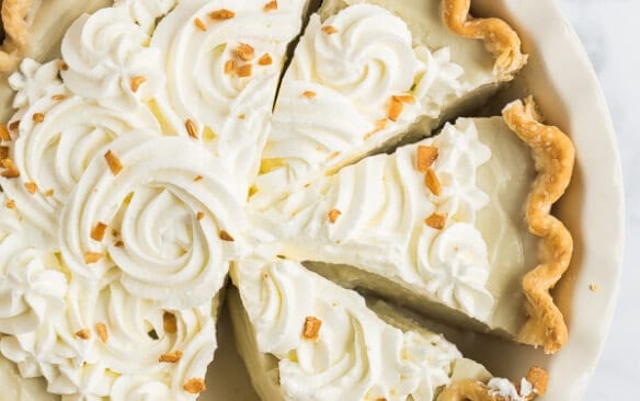 coconut cream pie slice in pan