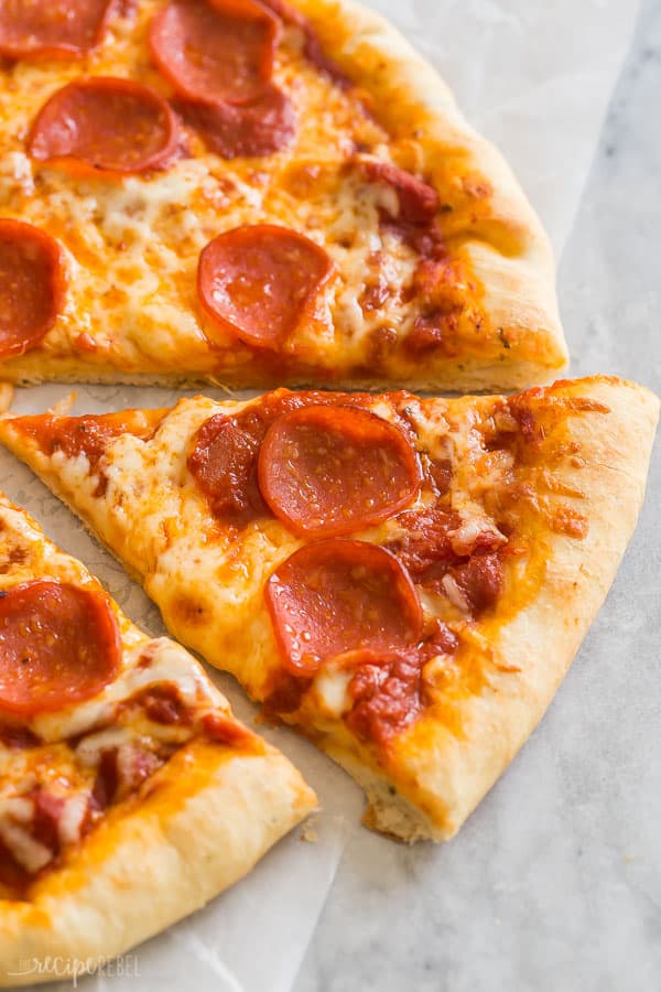 easy pizza dough close up thick crust one slice