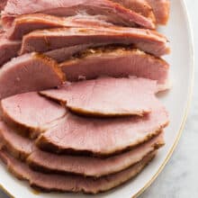 pressure cooker ham on white platter