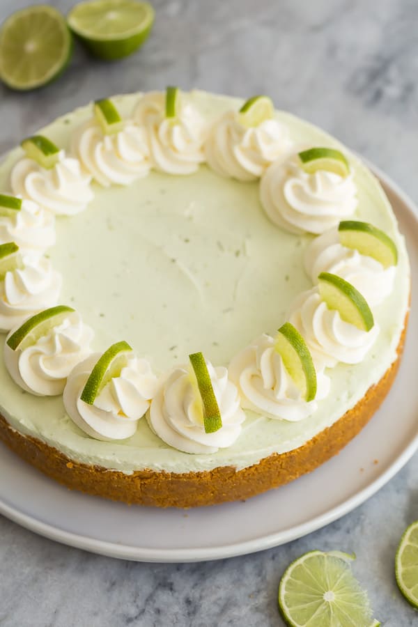 whole no bake key lime cheesecake with whipped cream