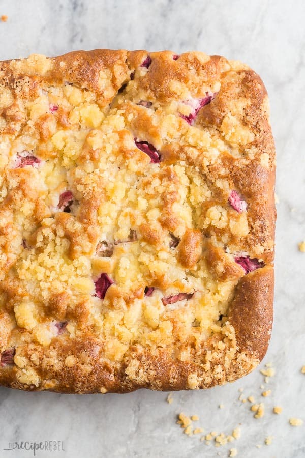 Rhubarb cake whole overhead