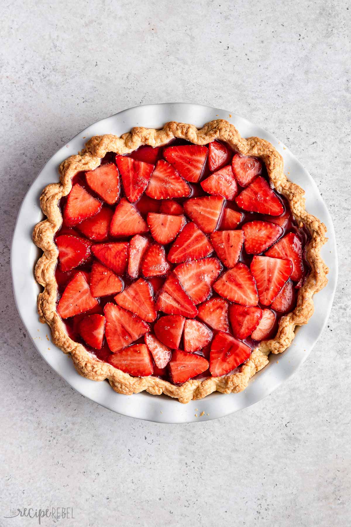 strawberry cream cheese pie ready to chill.