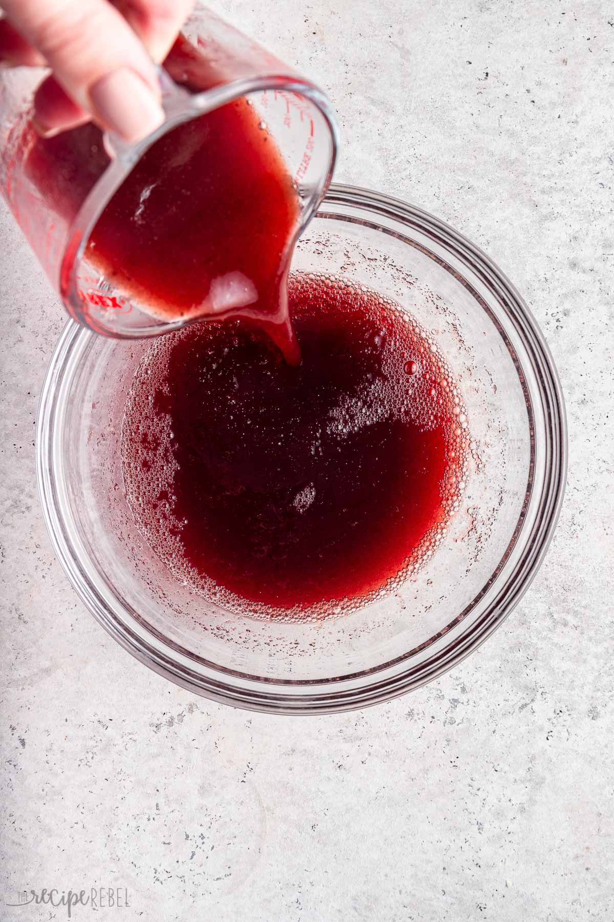 preparing strawberry gelatin mixture.