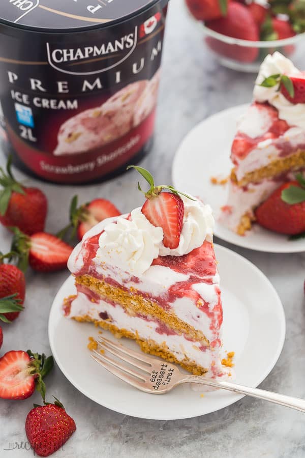 strawberry shortcake ice cream cake slice with container