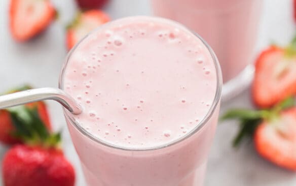 strawberry smoothie in glass