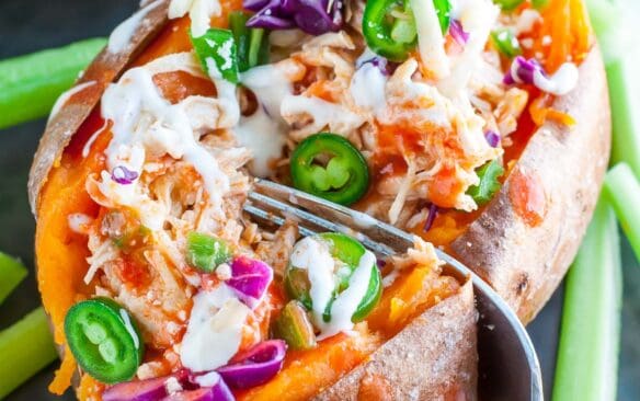 buffalo chicken sweet potatoes