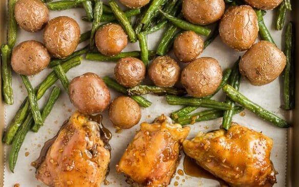 honey garlic chicken thighs sheet pan dinner