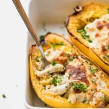 chicken alfredo spaqhetti squash