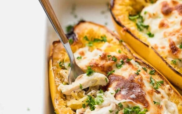 chicken alfredo spaqhetti squash