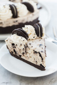 no bake oreo cheesecake slice on white plate