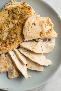crockpot chicken breast on blue plate